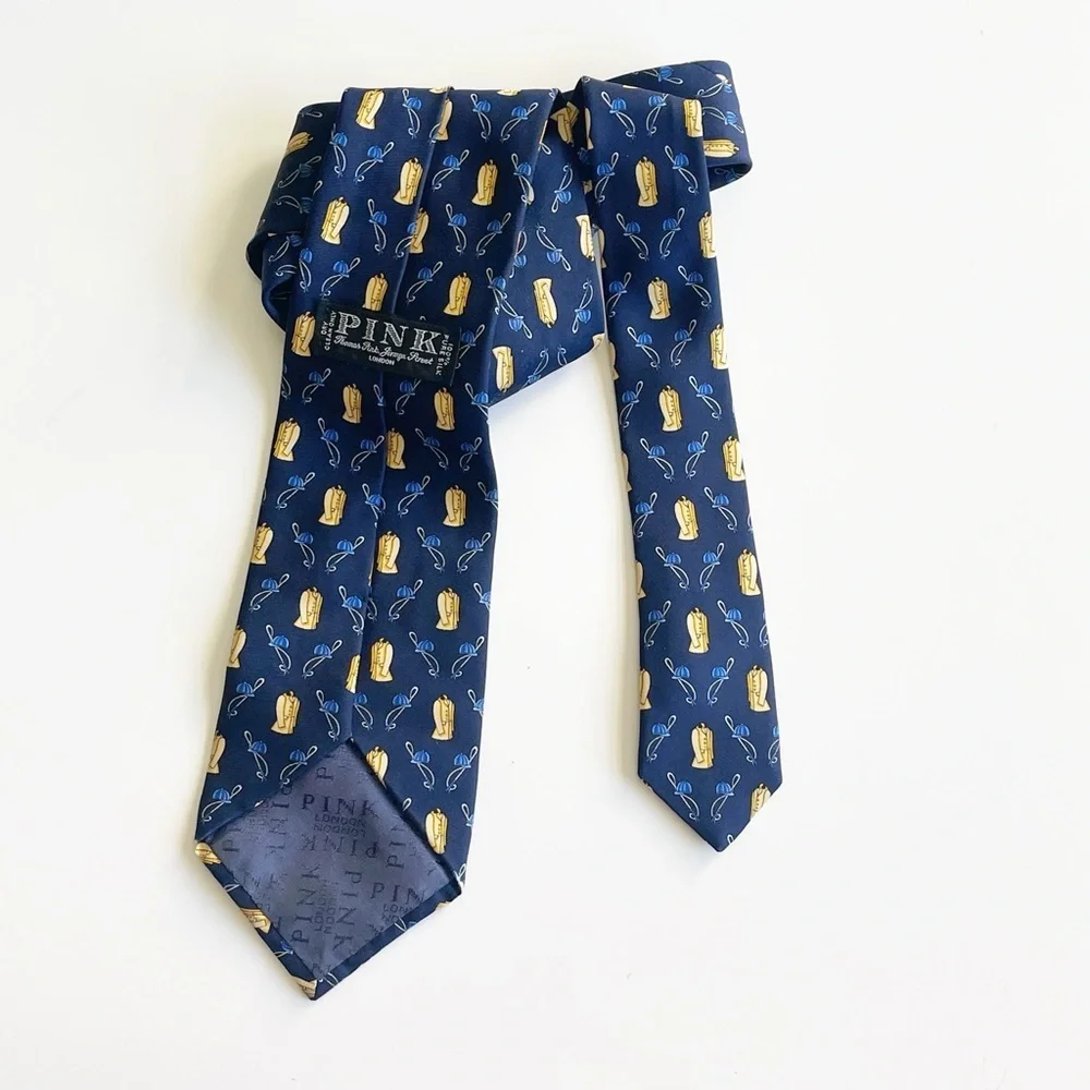 Thomas Pink Blue 100% Silk British Theme Print Men's Tie